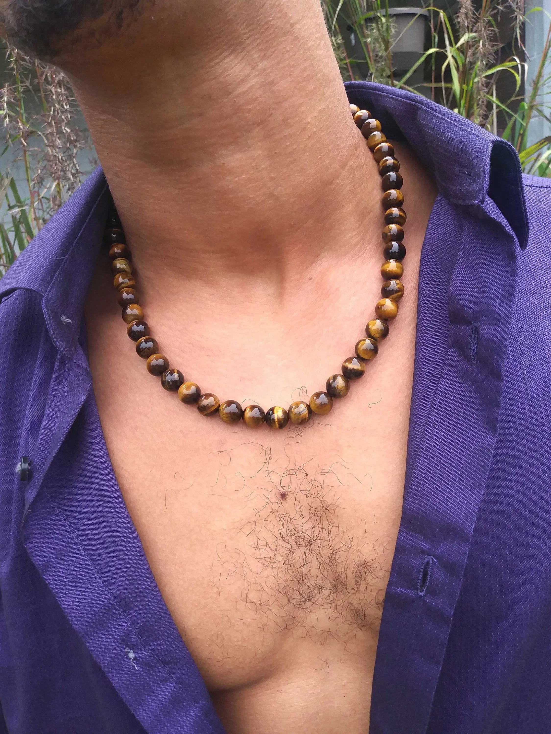 10mmTiger Eye Necklace - Mens Necklace - Beaded Necklace - Tribal Necklace - Good Luck - Confidence Gemstone Jewelry for Men/Wom