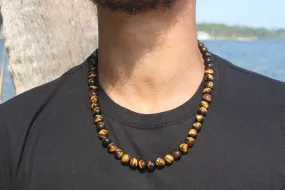 10mmTiger Eye Necklace - Mens Necklace - Beaded Necklace - Tribal Necklace - Good Luck - Confidence Gemstone Jewelry for Men/Wom