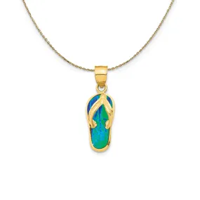 14k Yellow Gold Created Blue Opal Flip Flop (25mm) Necklace