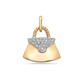 14K Yellow Gold Purse Bag Women's Pendant with 0.12CT Diamonds