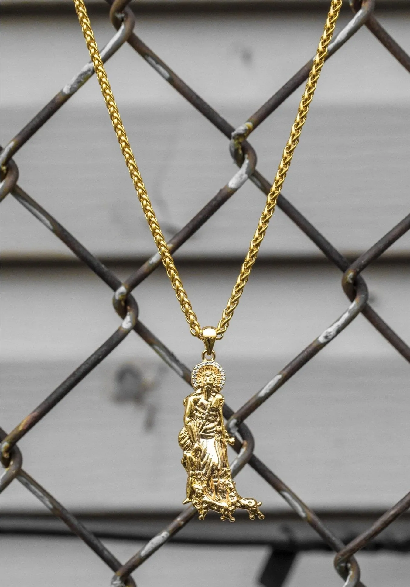 18K Gold Plated Saint Lazarus Pendant | Golden Gilt