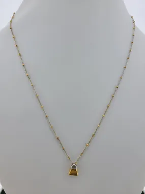 18K Solid Gold Beads Chain With Purse Charm C1146