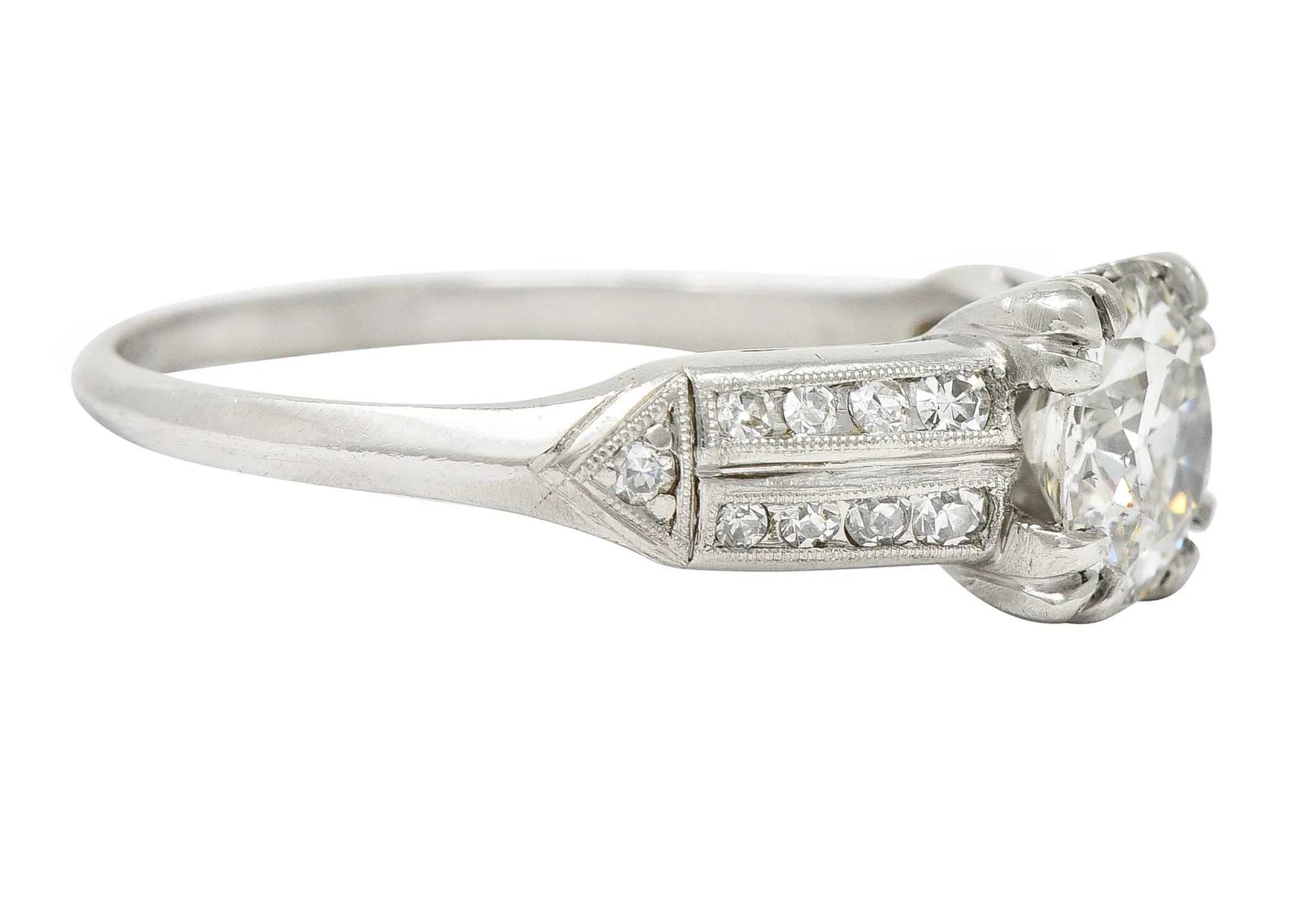 1950's Mid-Century 1.37 CTW Diamond Platinum Pointed Shoulder Vintage Engagement Ring GIA