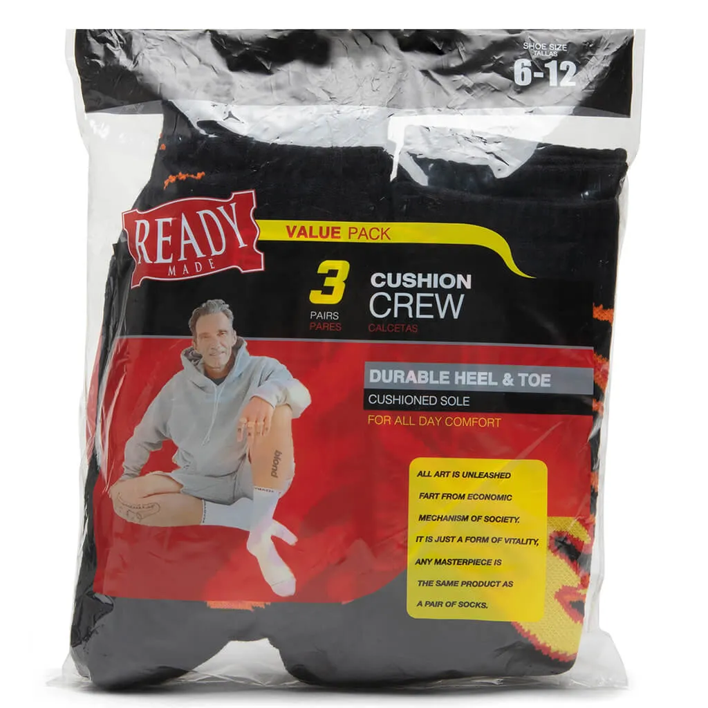 3 Pack Crew Socks - Fire/Black