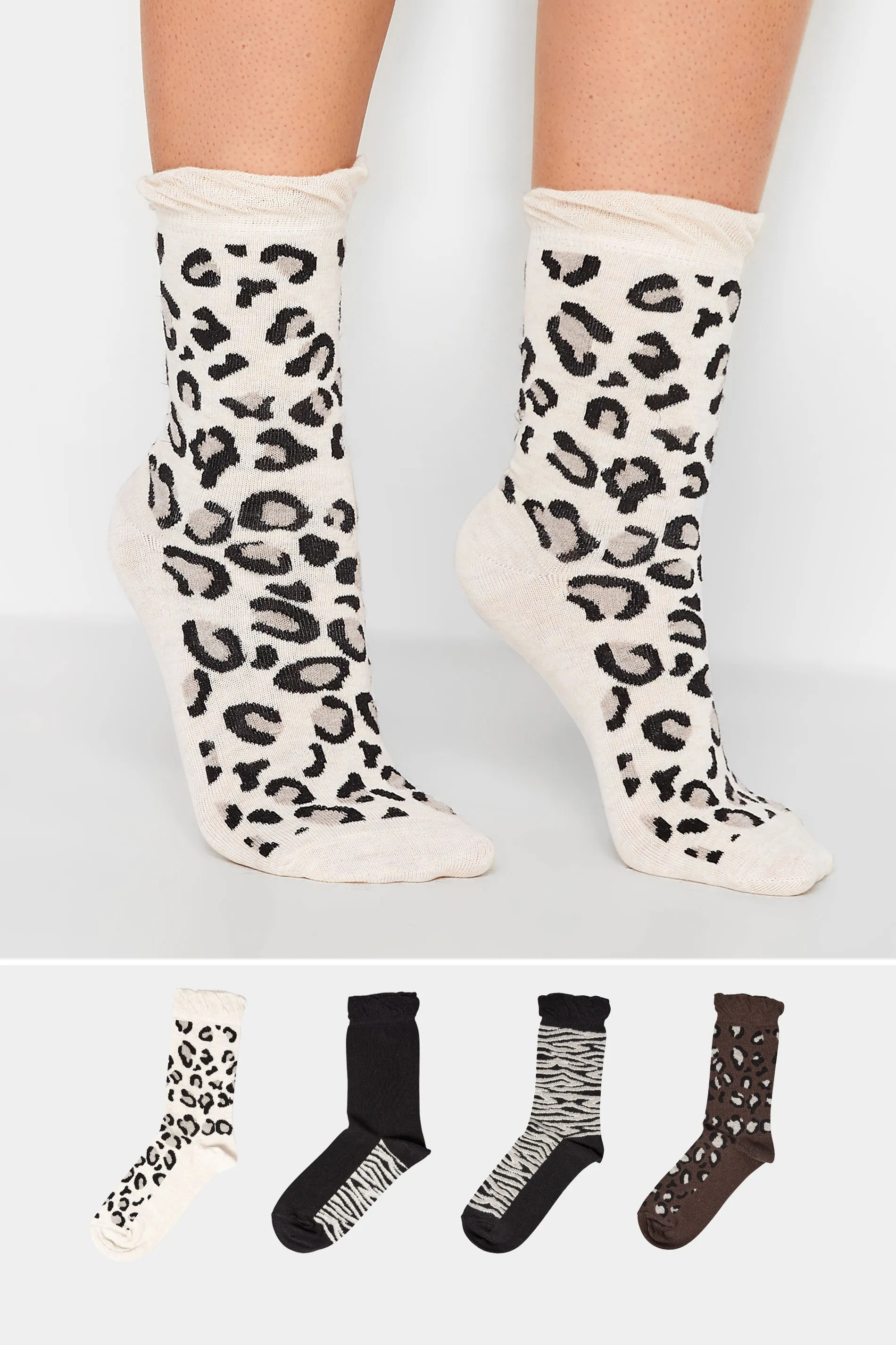 4 PACK White & Black Animal Print Socks