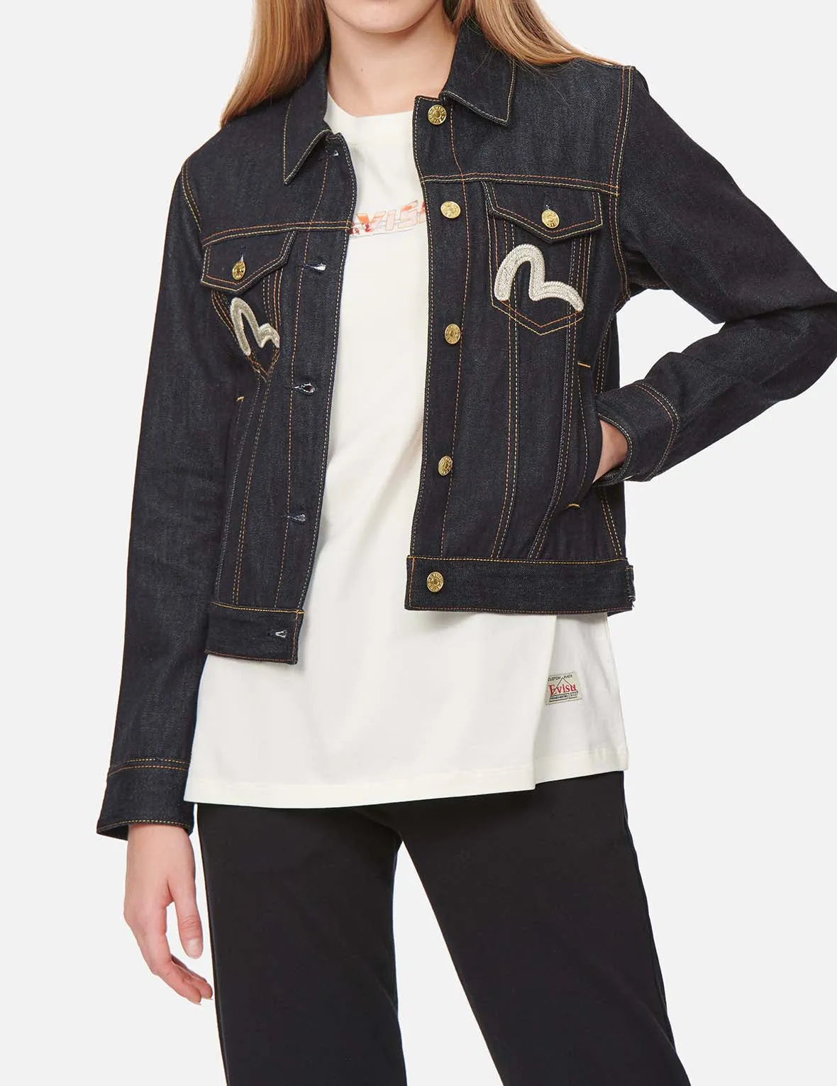 Amulet and Peonies Embroidered Denim Jacket