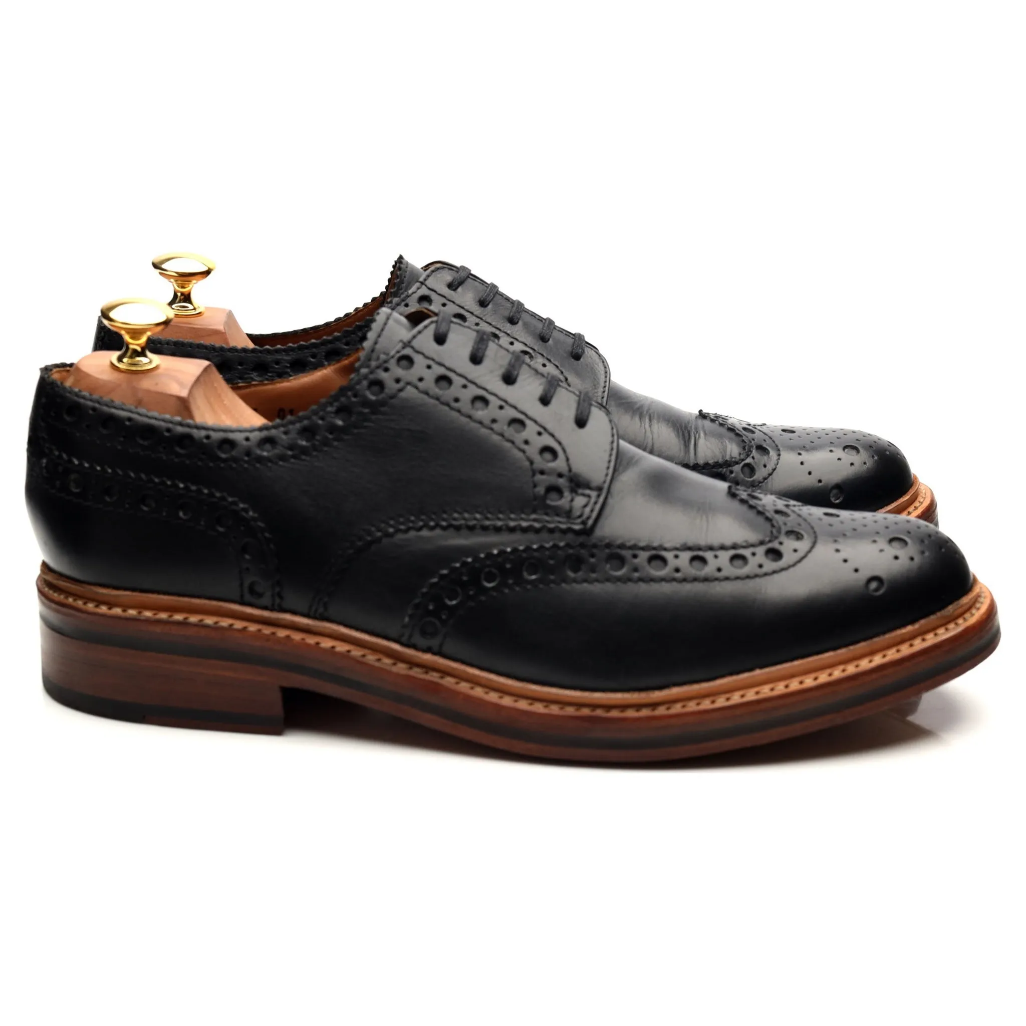 'Archie' Black Leather Derby Brogues UK 10.5 G