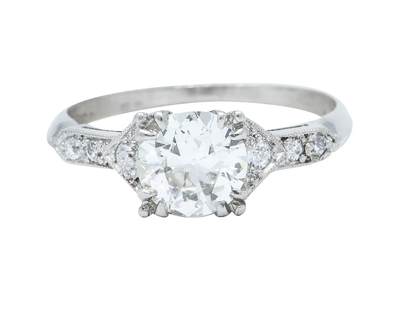 Art Deco 1.24 CTW Diamond Platinum Pointed Shoulder Engagement Ring GIA