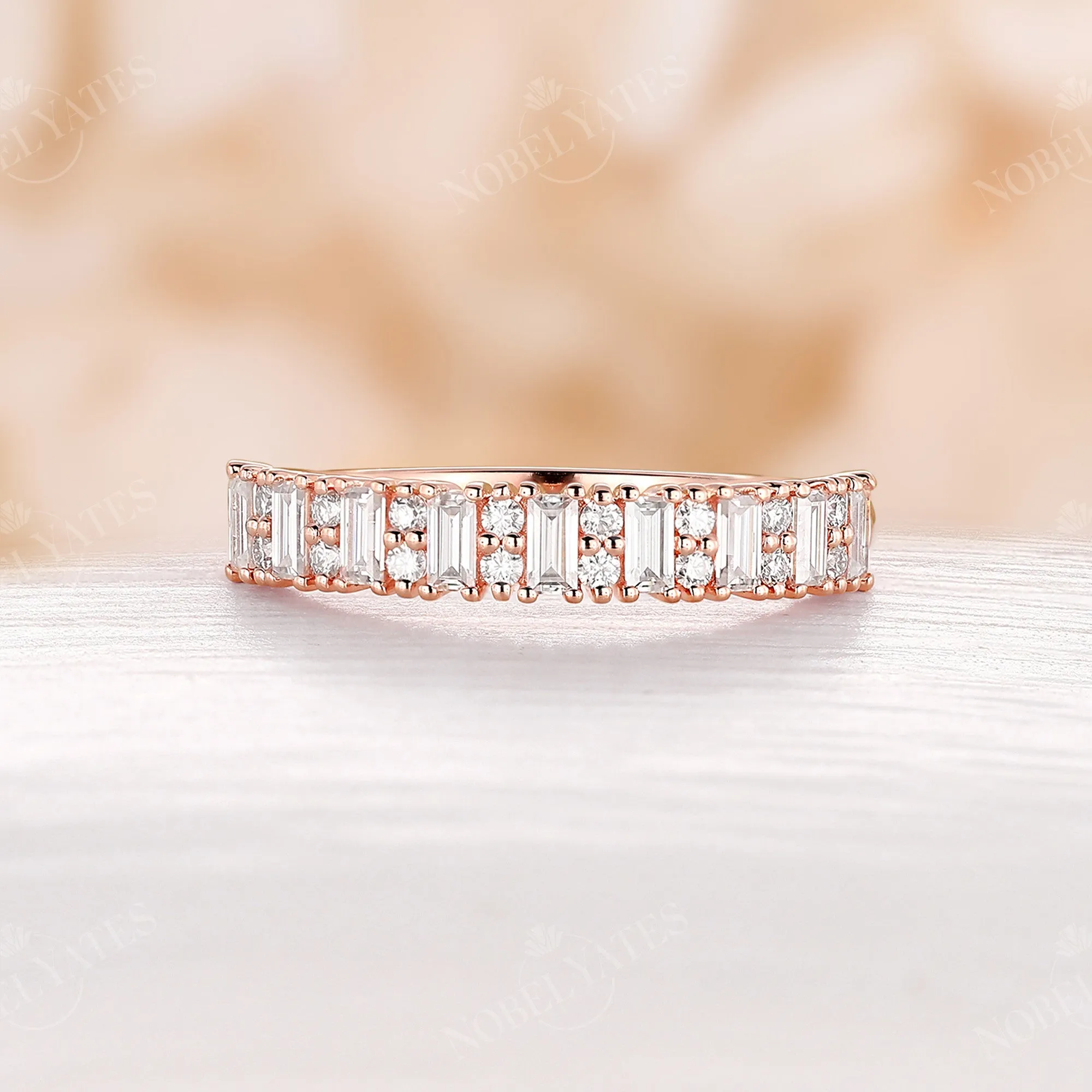 Baguette Moissanite Art Deco Rose Gold Cluster Wedding Band