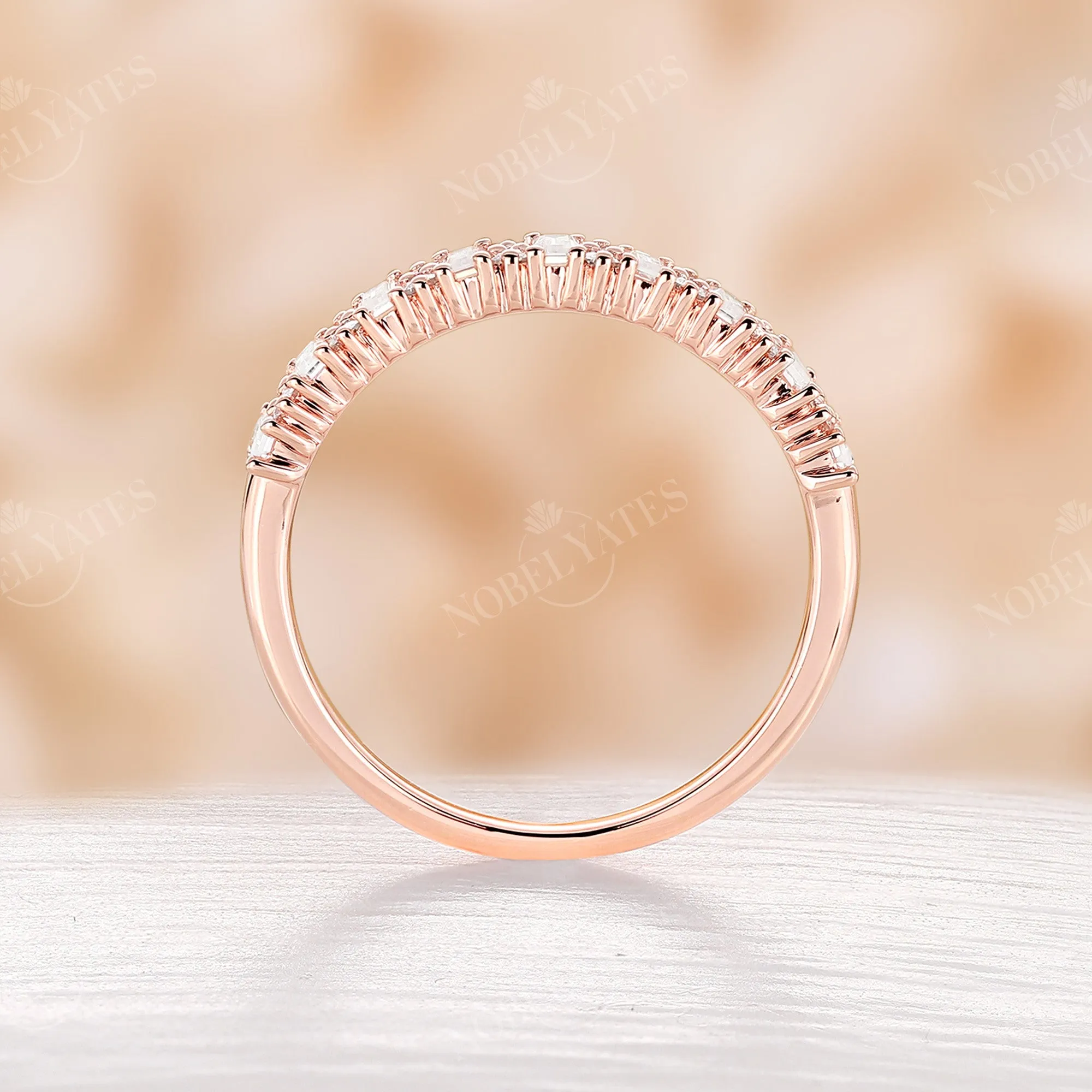 Baguette Moissanite Art Deco Rose Gold Cluster Wedding Band