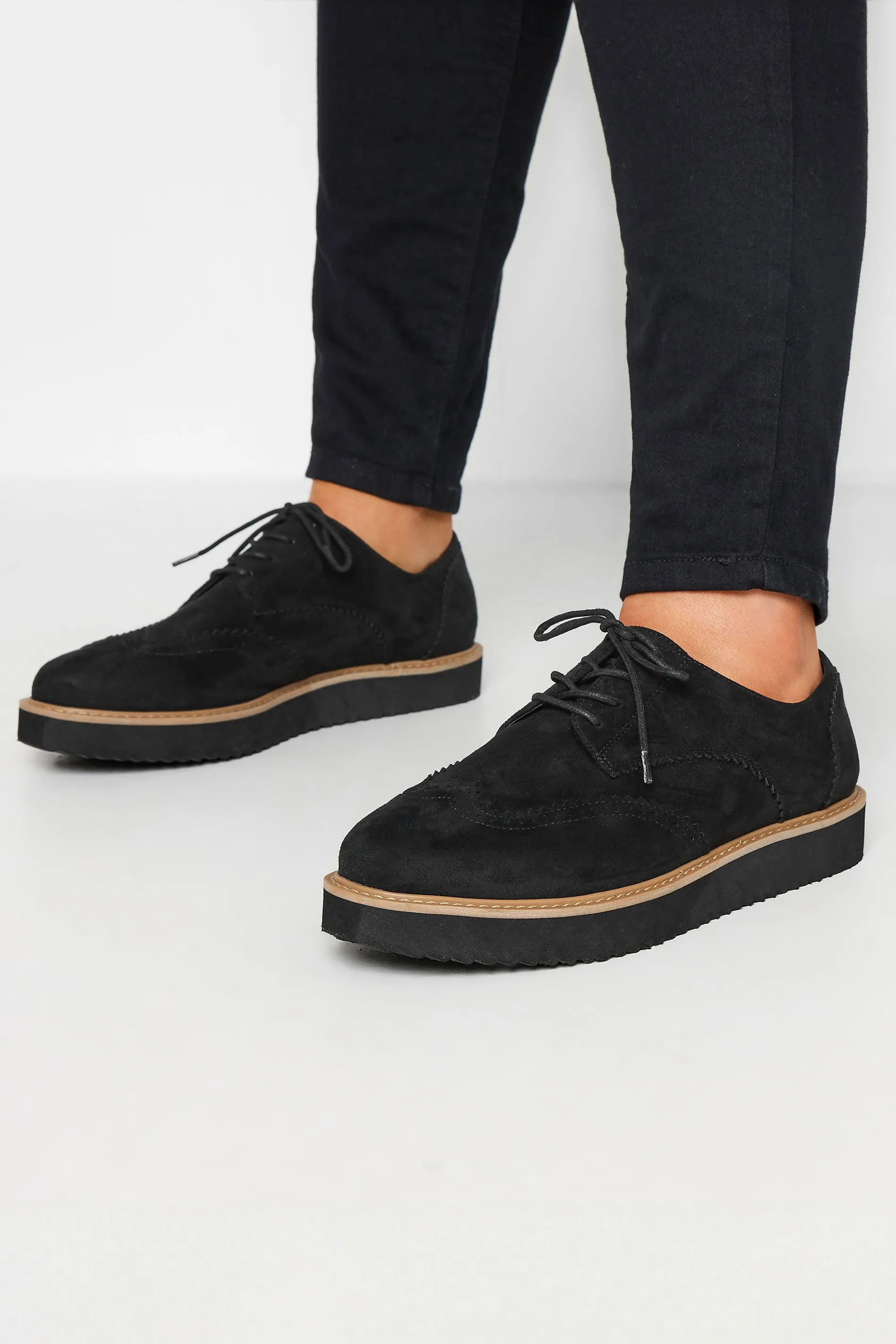 Black Faux Suede Derby Shoe In Extra Wide EEE Fit