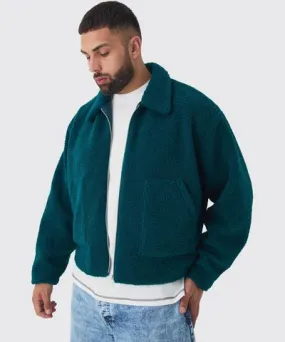 boohooMAN Mens Plus Borg Harrington Jacket In Teal