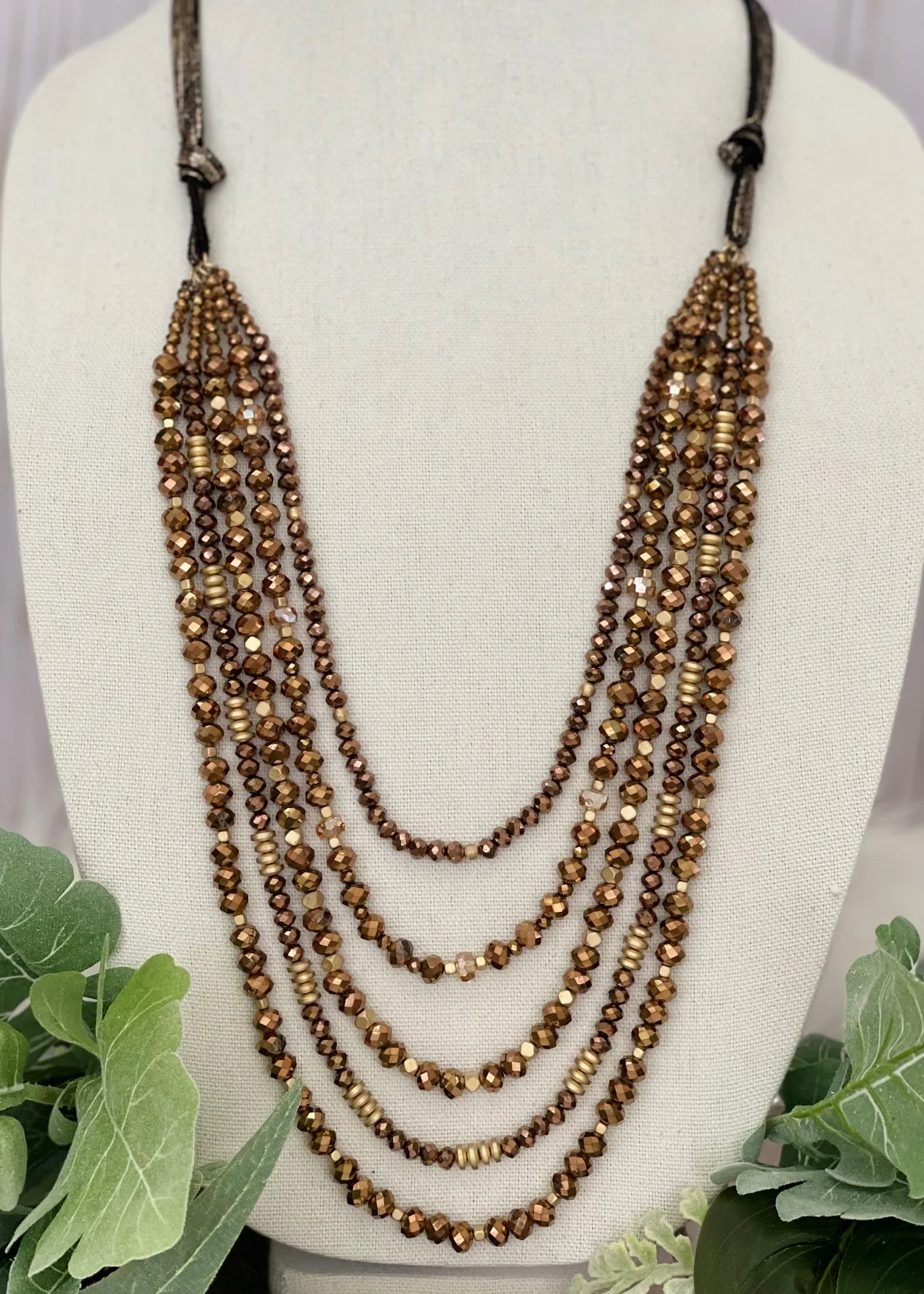 Bronze Crystal 5 Layer Necklace