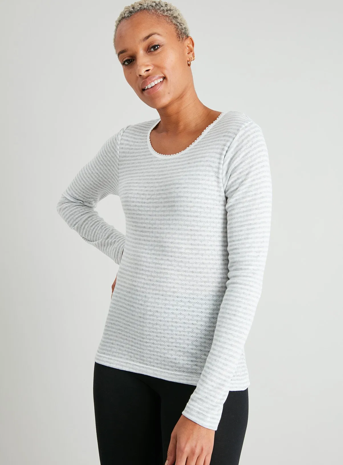 Buy Grey & Cream Pointelle Long Sleeve Thermal Top 2 Pack - 10 | Thermals | Tu