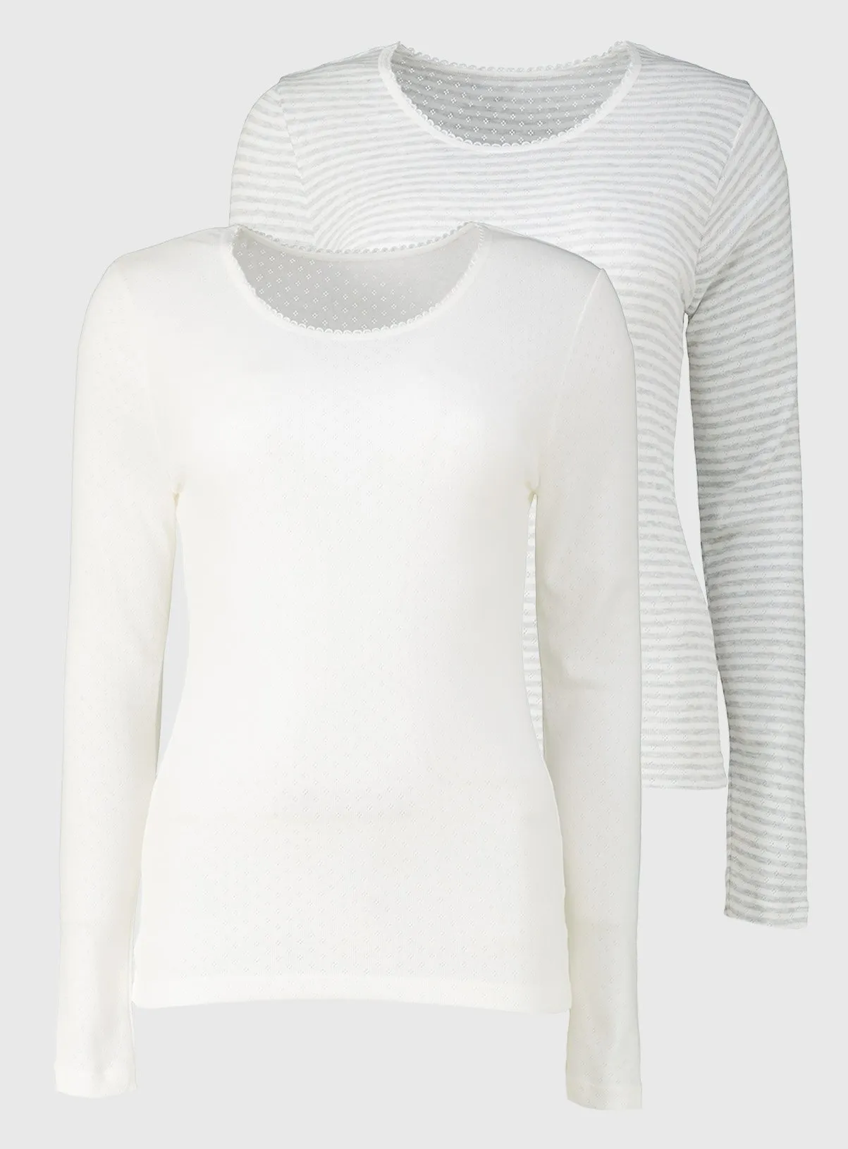 Buy Grey & Cream Pointelle Long Sleeve Thermal Top 2 Pack - 10 | Thermals | Tu