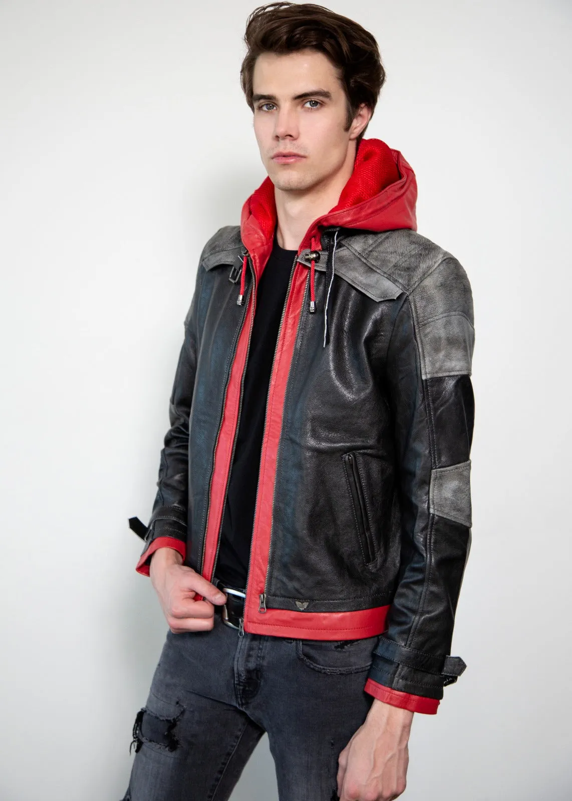 Buy Mens Arkham Knight Red Hood Leather Jacket | LucaJackets