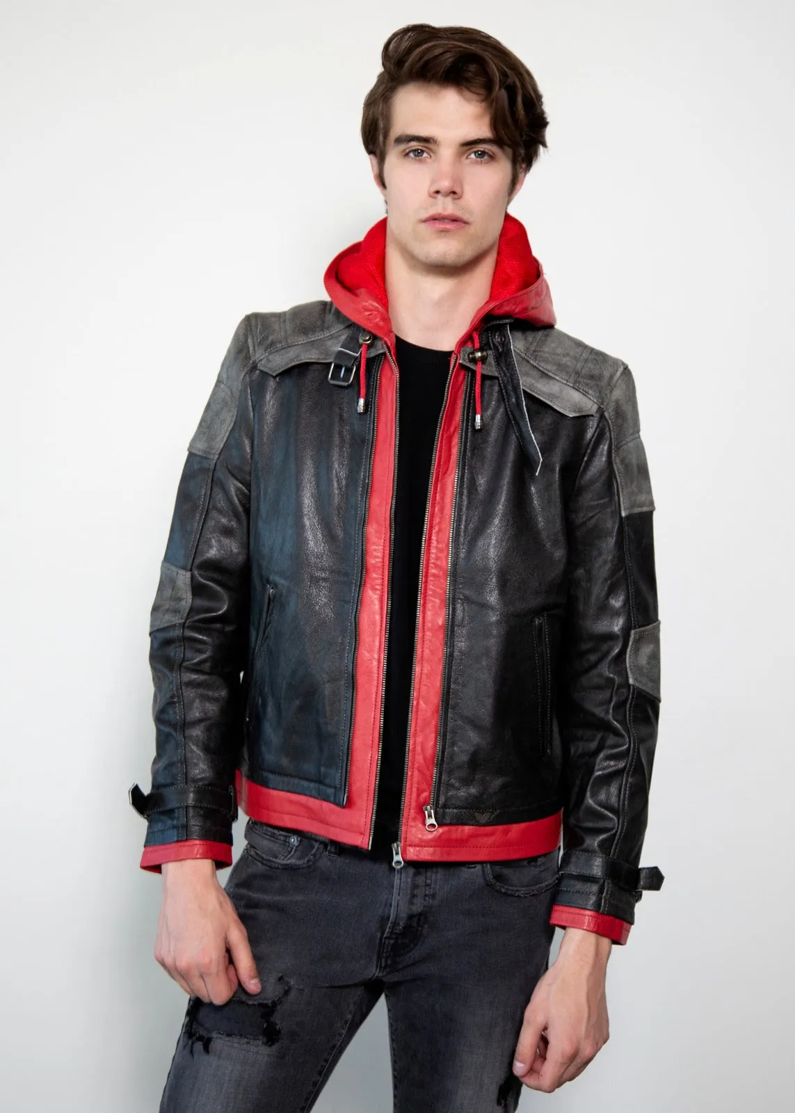 Buy Mens Arkham Knight Red Hood Leather Jacket | LucaJackets