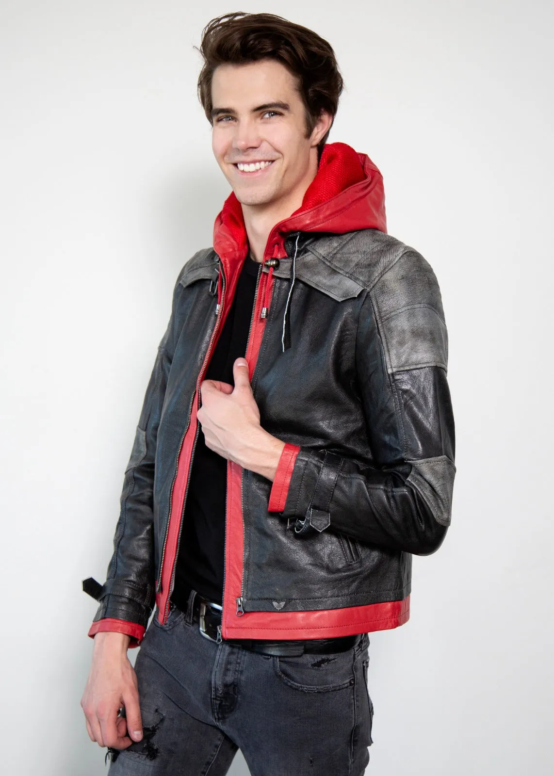 Buy Mens Arkham Knight Red Hood Leather Jacket | LucaJackets