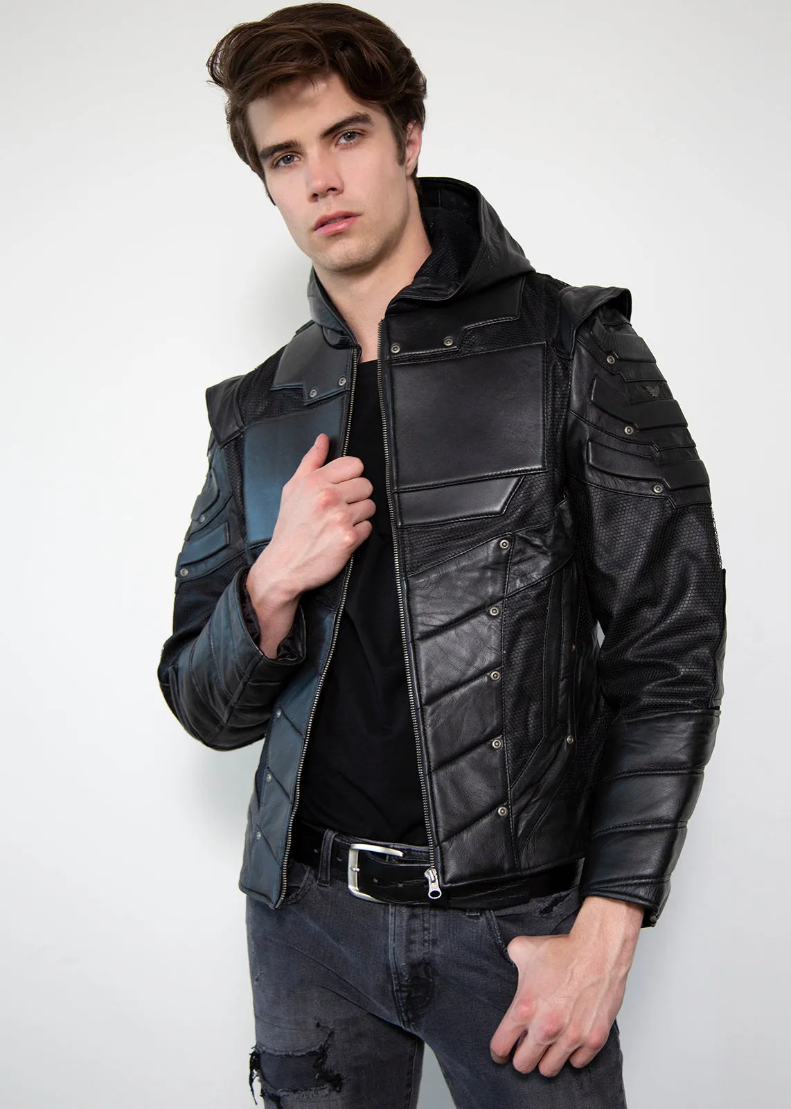 Buy Mens Black Green Arrow Leather Jacket Limited Edition | Luca Jackets