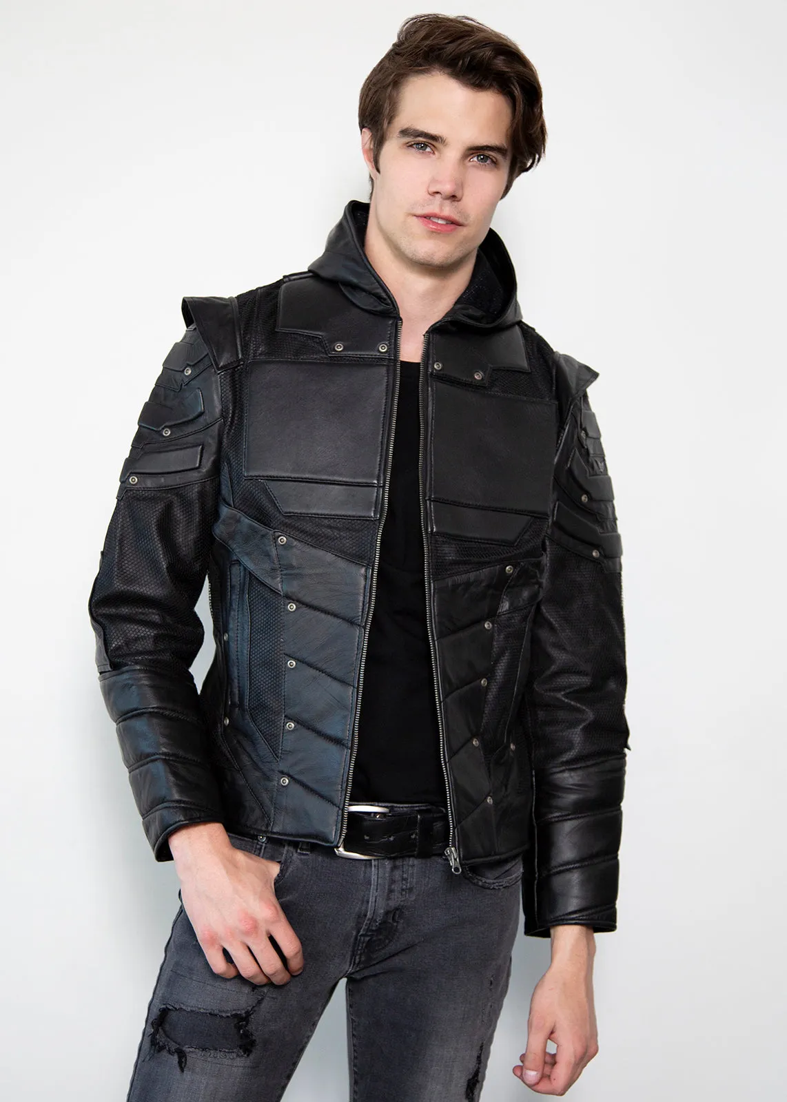 Buy Mens Black Green Arrow Leather Jacket Limited Edition | Luca Jackets