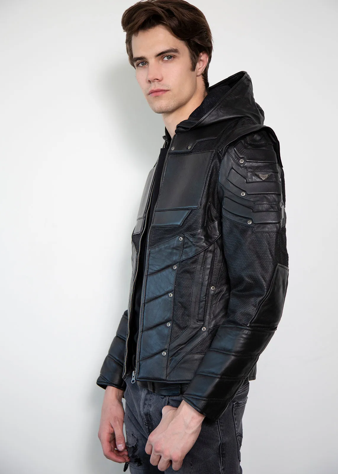 Buy Mens Black Green Arrow Leather Jacket Limited Edition | Luca Jackets