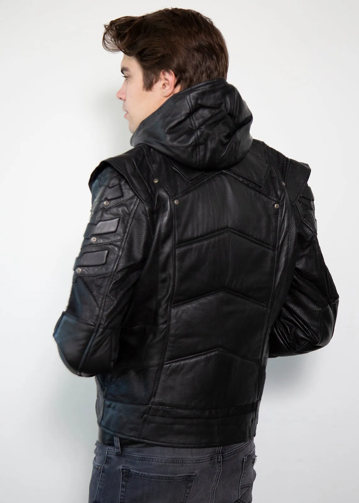 Buy Mens Black Green Arrow Leather Jacket Limited Edition | Luca Jackets