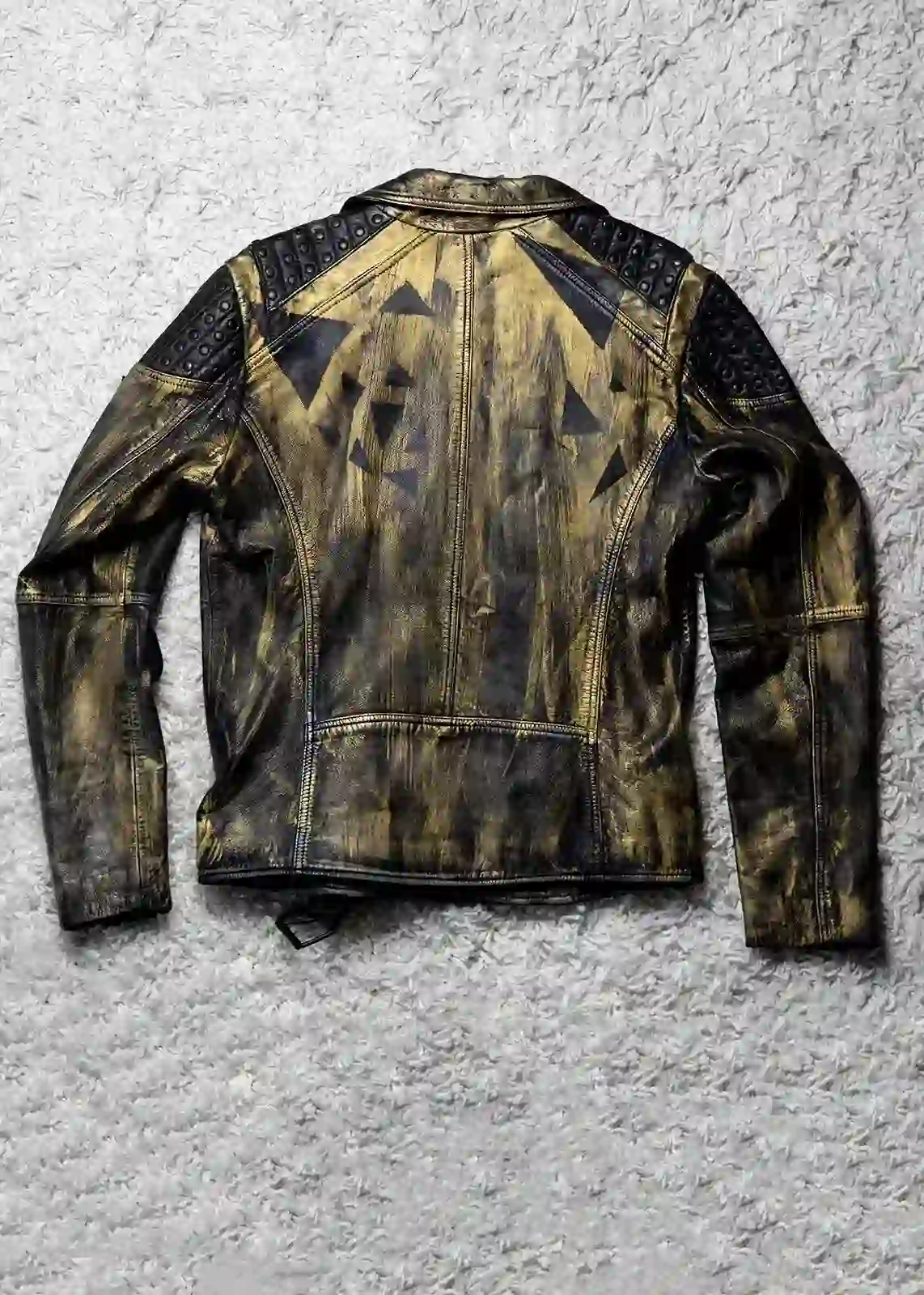 Buy Mens Hand-painted Gold Polygons Studded Motorcycle Leather Jacket