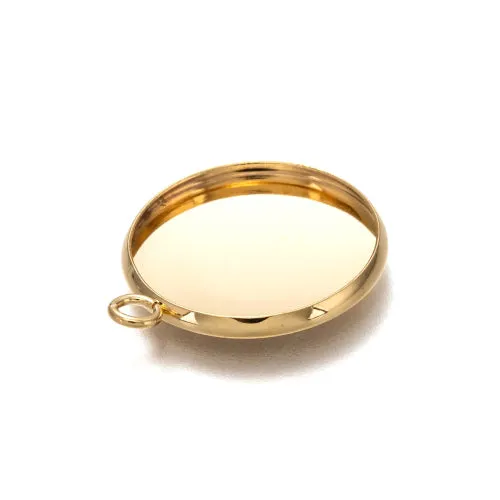 Cabochon Setting, 304 Stainless Steel, Pendant Base, Round, 18K Gold Plated, Bezel Cup, Fits 18mm