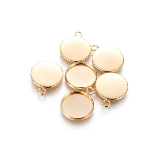 Cabochon Setting, 304 Stainless Steel, Pendant Base, Round, Golden, Bezel Cup, Fits 14mm