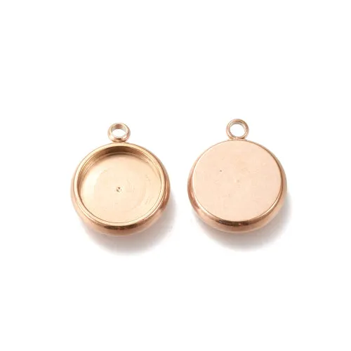 Cabochon Setting, 304 Stainless Steel, Pendant Base, Round, Rose Gold, Ion Plated, Bezel Cup, Fits 10mm