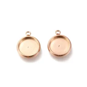 Cabochon Setting, 304 Stainless Steel, Pendant Base, Round, Rose Gold, Ion Plated, Bezel Cup, Fits 10mm