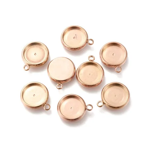 Cabochon Setting, 304 Stainless Steel, Pendant Base, Round, Rose Gold, Ion Plated, Bezel Cup, Fits 10mm