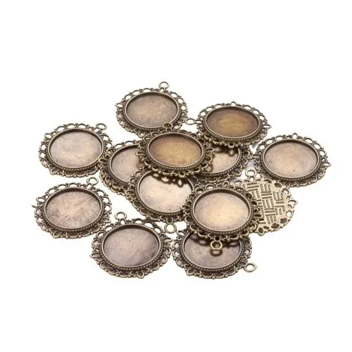 Cabochon Setting, Pendant Base, Alloy, Tibetan Style, Ornate, Antique Bronze, Flat, Round, Fits 20mm