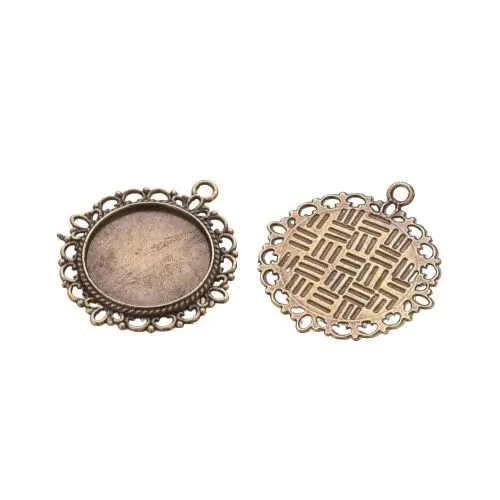 Cabochon Setting, Pendant Base, Alloy, Tibetan Style, Ornate, Antique Bronze, Flat, Round, Fits 20mm