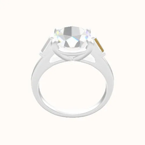 Cathedral Band with Baguette Sidestones Engagement Ring With Low Set Four Prong Head