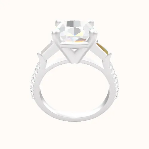 Cathedral Diamond Band with Tapered Baguette Sidestones Engagement Ring With High Set Four Prong Head