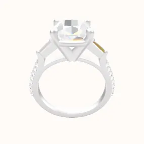 Cathedral Diamond Band with Tapered Baguette Sidestones Engagement Ring With High Set Four Prong Head