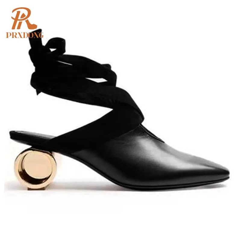 Classics Cross-tied Genuine Leather Round Toe Platform Med Heels Retro Dress Pump