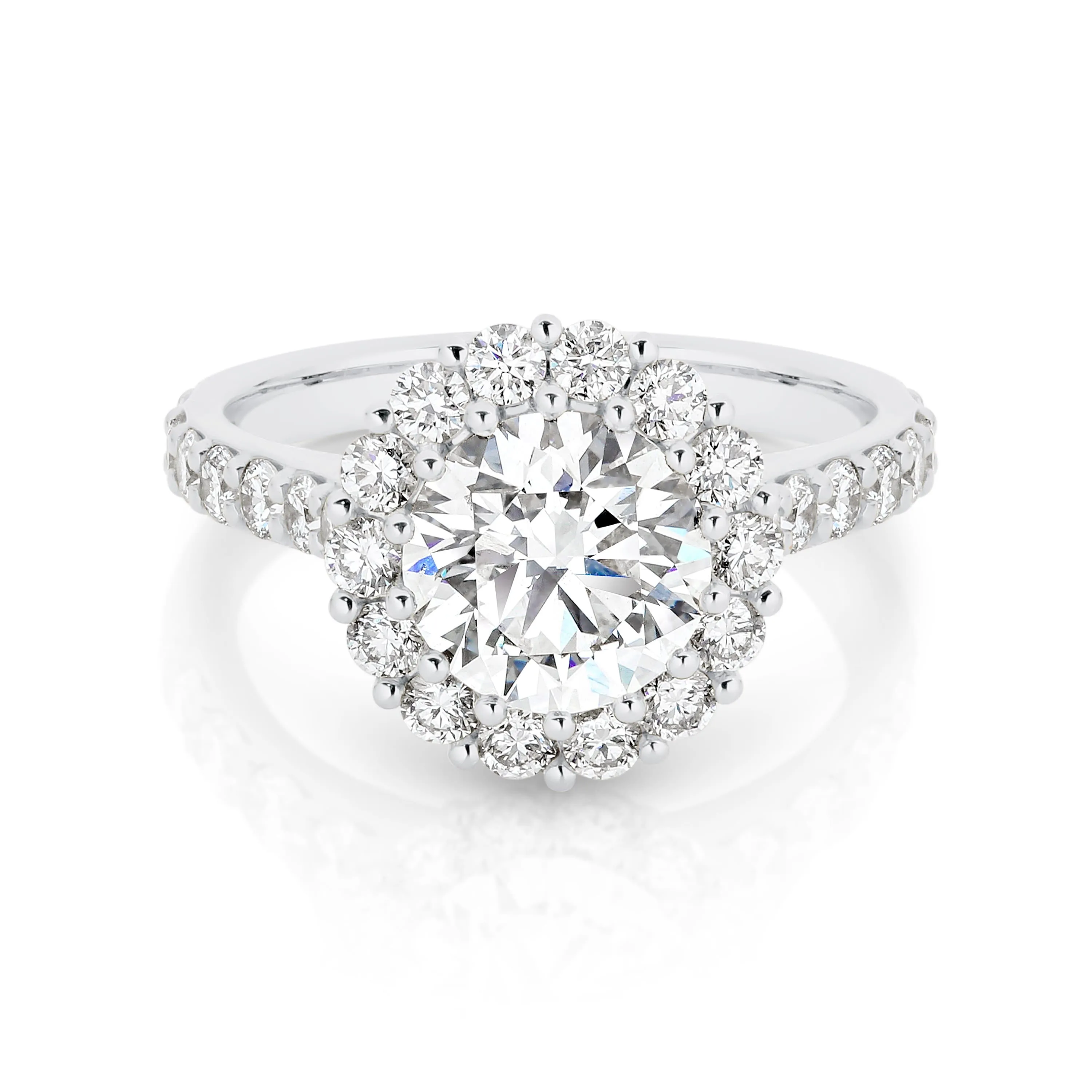 Danique | Round Brilliant Diamond Engagement Ring with Halo and Shoulder Stones