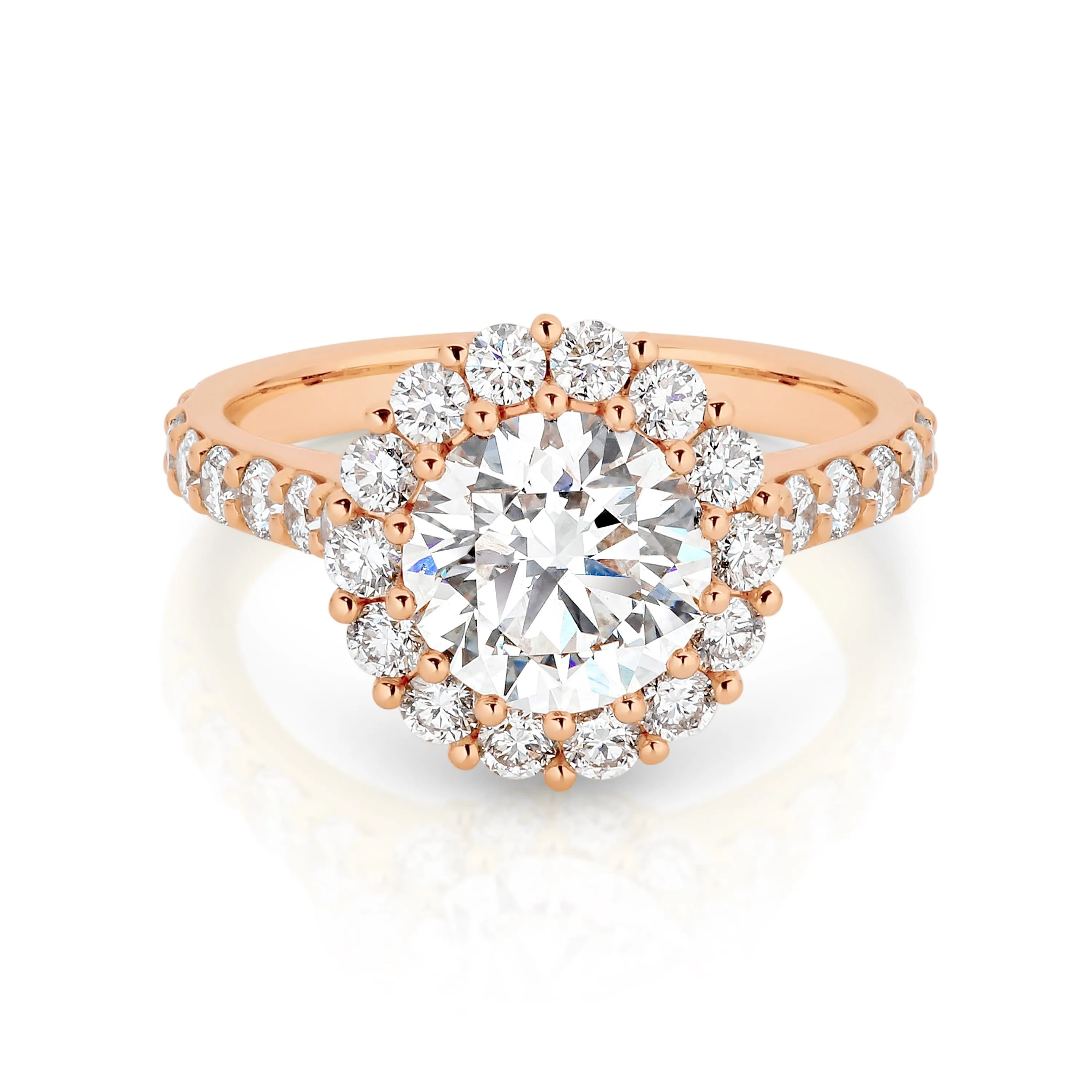 Danique | Round Brilliant Diamond Engagement Ring with Halo and Shoulder Stones