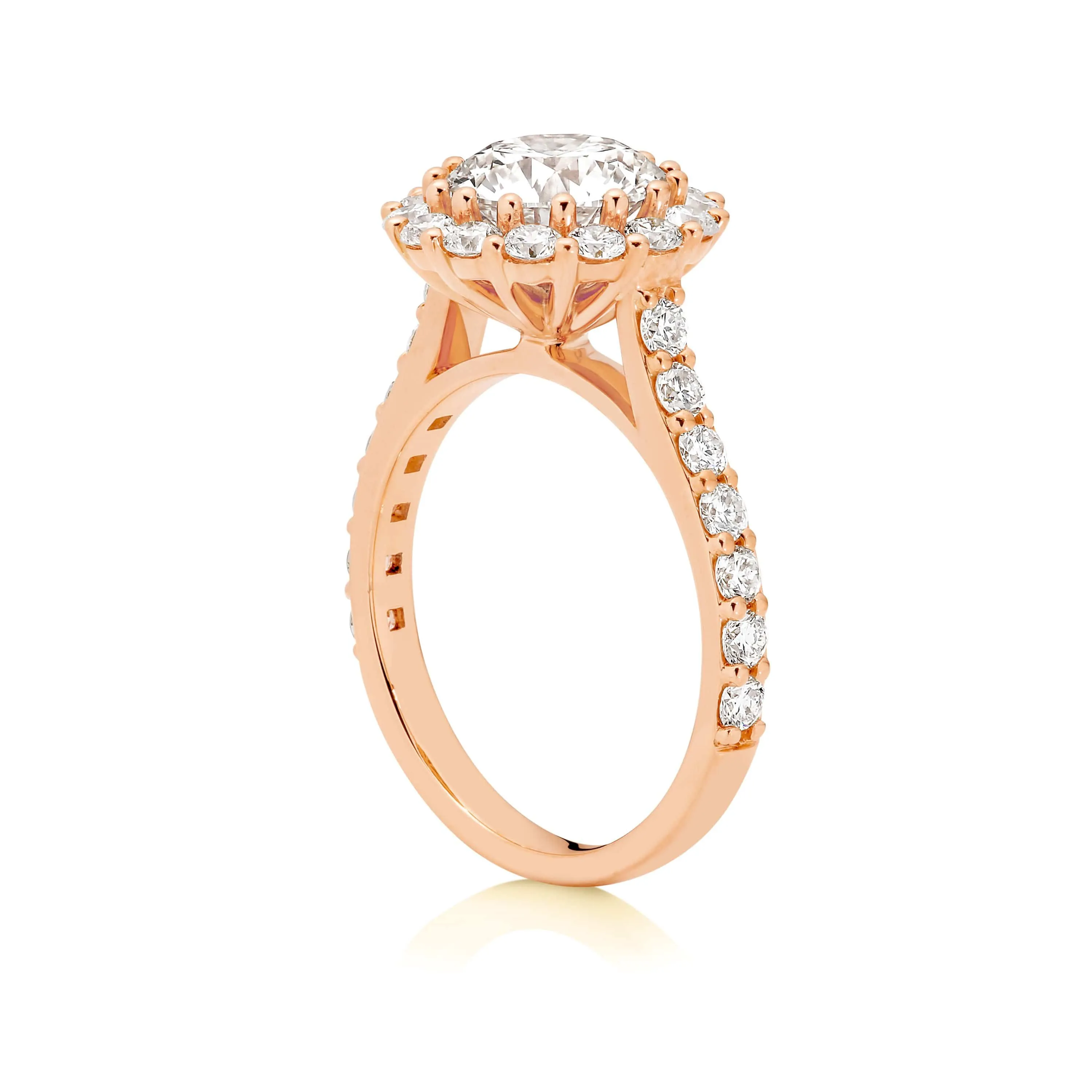 Danique | Round Brilliant Diamond Engagement Ring with Halo and Shoulder Stones