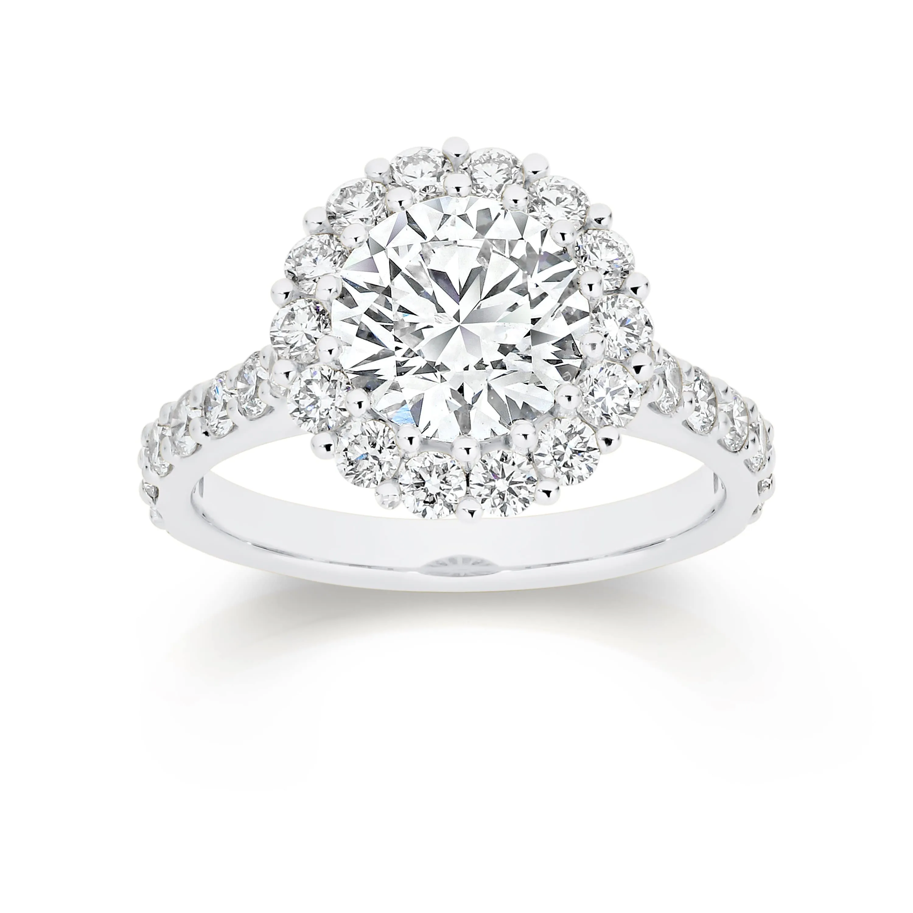 Danique | Round Brilliant Diamond Engagement Ring with Halo and Shoulder Stones