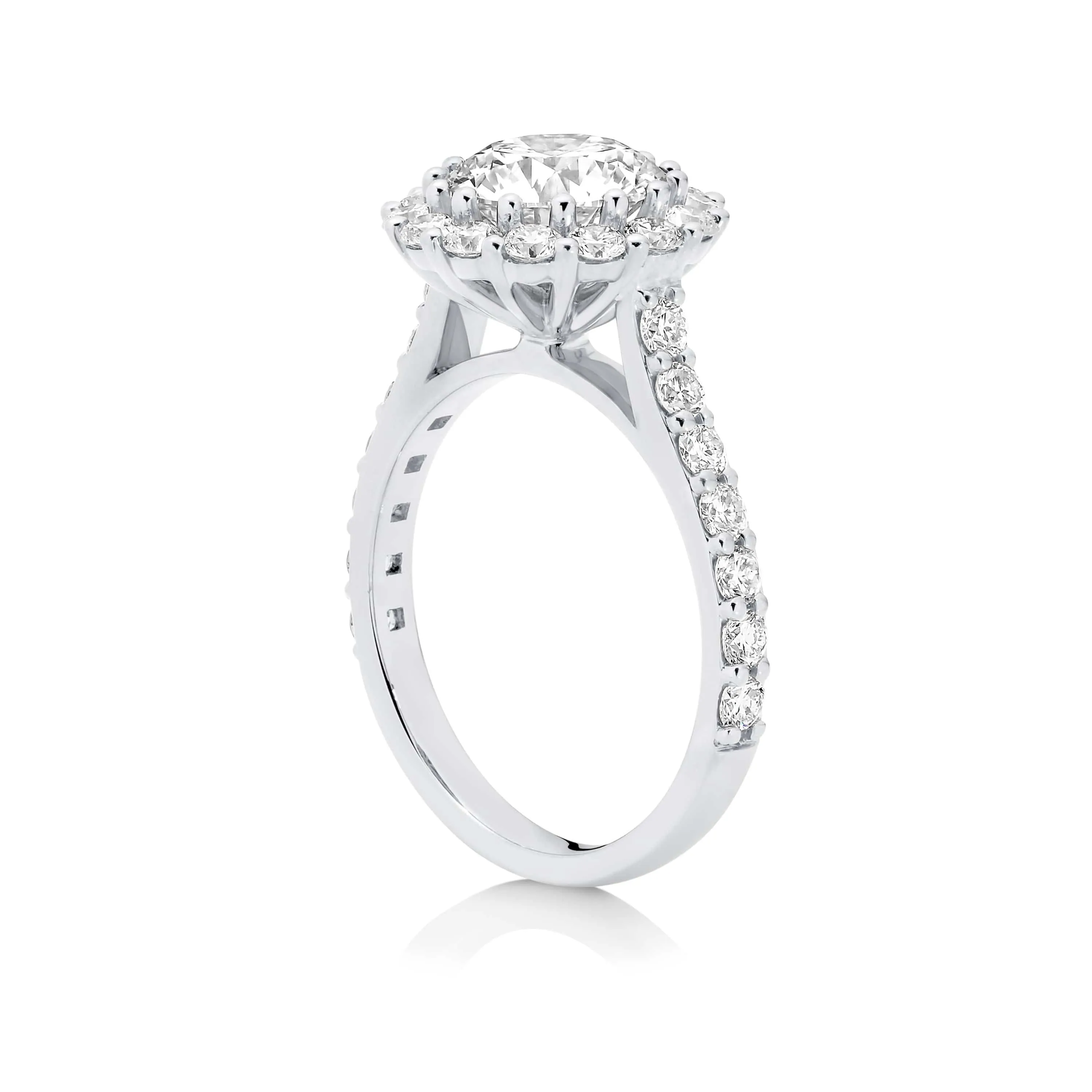 Danique | Round Brilliant Diamond Engagement Ring with Halo and Shoulder Stones