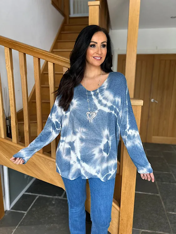 Denim V Neck Tie Dye Knit Sandra