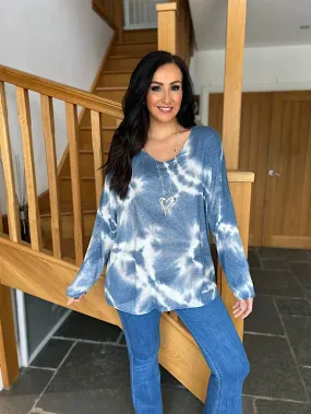 Denim V Neck Tie Dye Knit Sandra