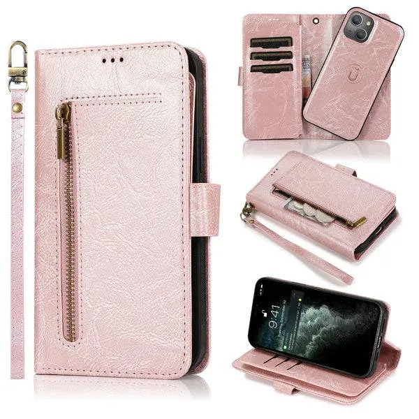 Detachable Flip Folio Zipper Purse Phone Case for iPhone 13 Series