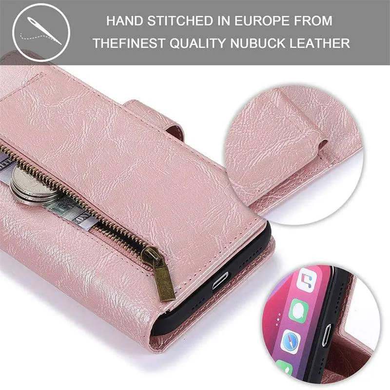 Detachable Flip Folio Zipper Purse Phone Case for iPhone 13 Series