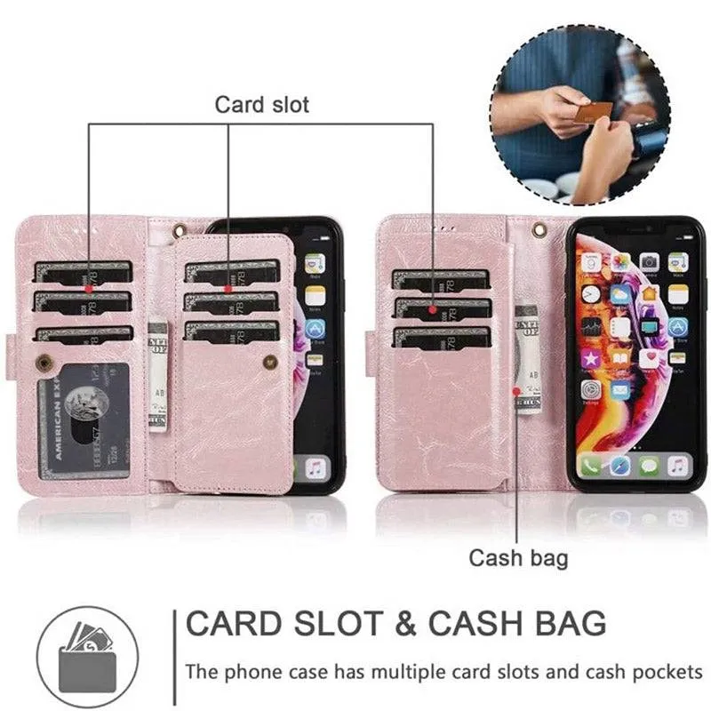 Detachable Flip Folio Zipper Purse Phone Case for iPhone Xs Max