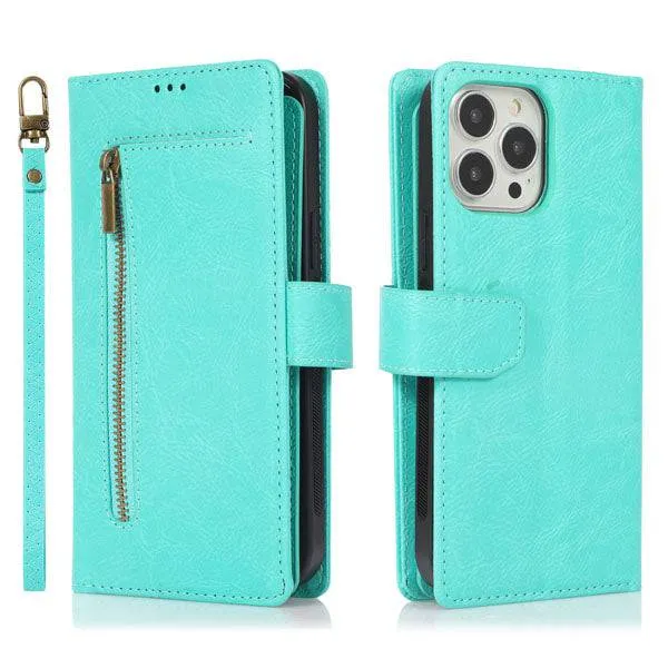 Detachable Flip Folio Zipper Purse Phone Case for iPhone