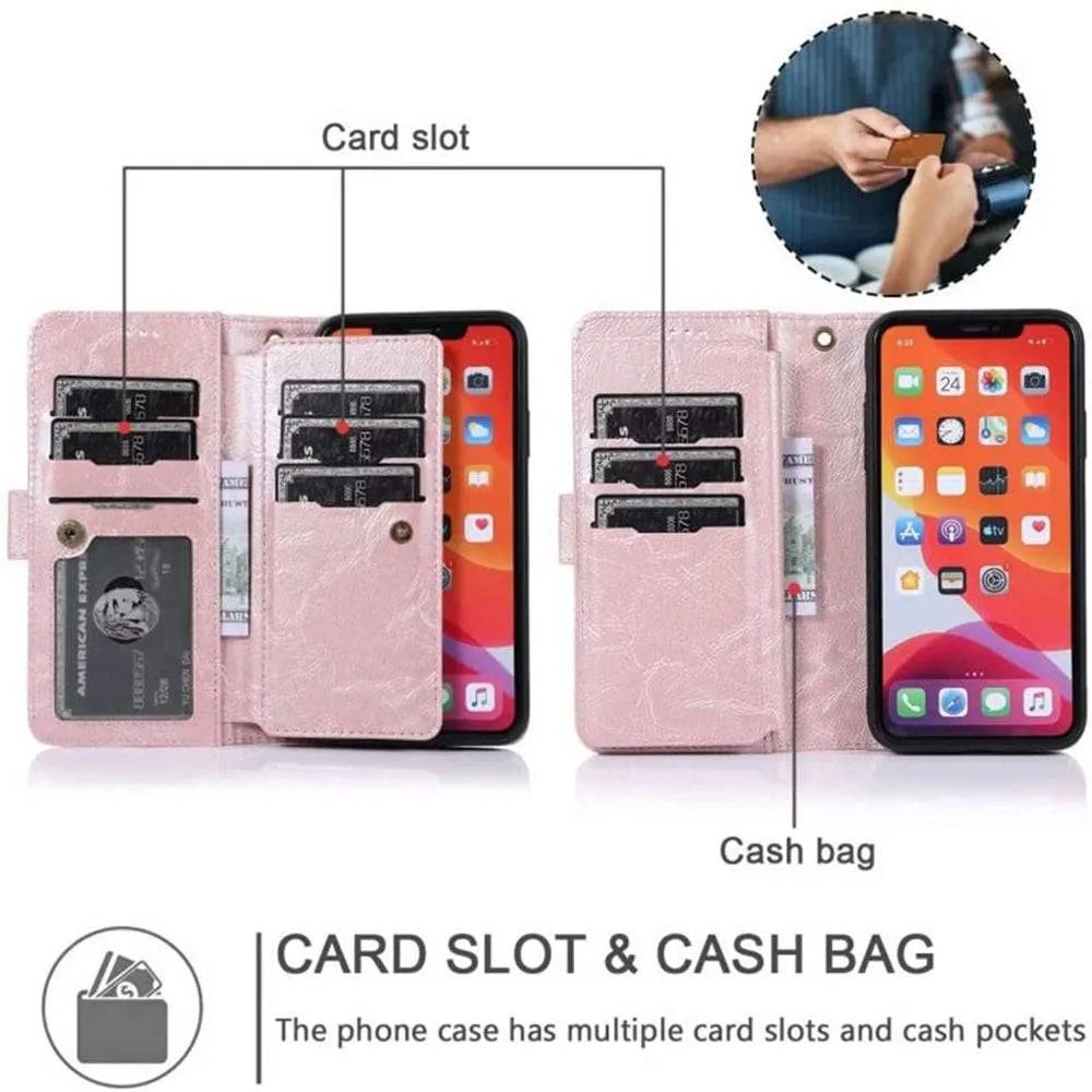 Detachable Flip Folio Zipper Purse Phone Case for iPhone